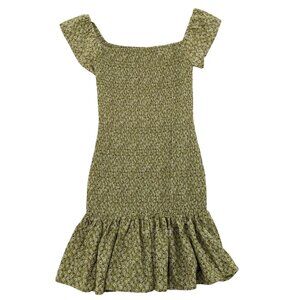 Floral Smocked Mini Dress Ruffle Hem Cottage Prairie Boho Romantic Resort Size L